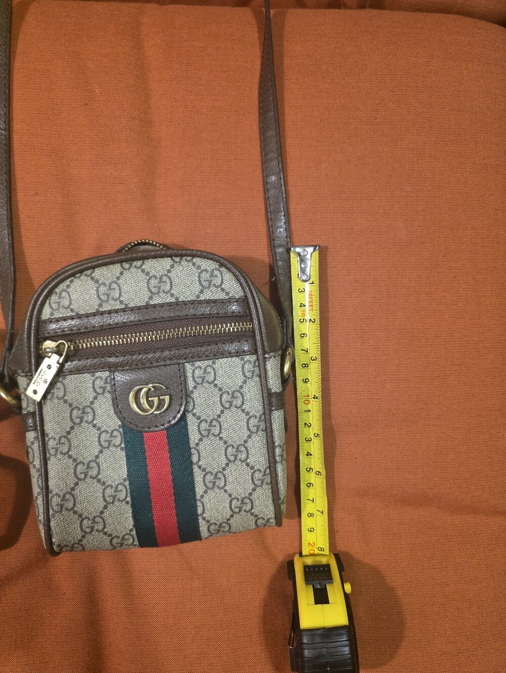 Gucci Brown GG Supreme Crossbody Bag with Web Stripe - Picture 13 of 15
